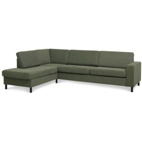 Pan set 2 OE left sofa med chaiselong - vinter mosgrn polyester stof og sort tr