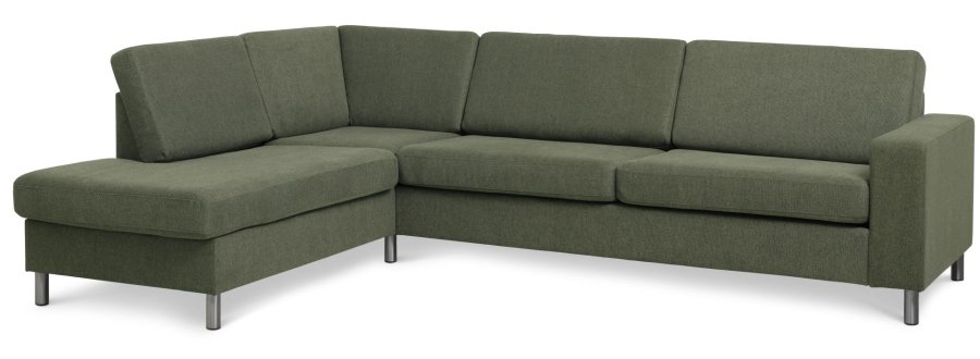 Pan set 2 OE left sofa med chaiselong - vinter mosgrn polyester stof og brstet aluminium