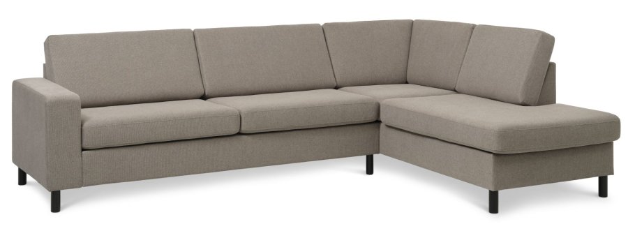 Pan set 3 OE right sofa med chaiselong - antelope beige polyester stof og sort tr