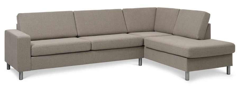Pan set 3 OE right sofa med chaiselong - antelope beige polyester stof og brstet aluminium