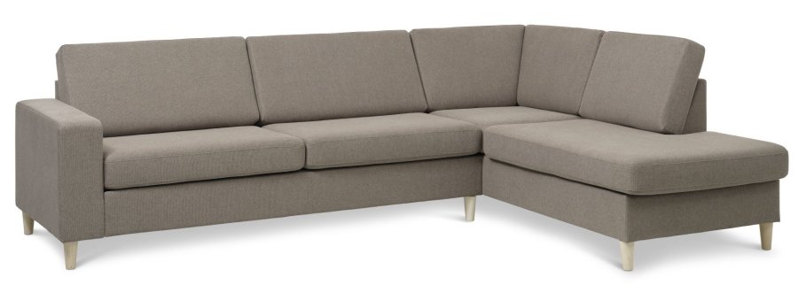 Pan set 3 OE right sofa med chaiselong - antelope beige polyester stof og natur tr