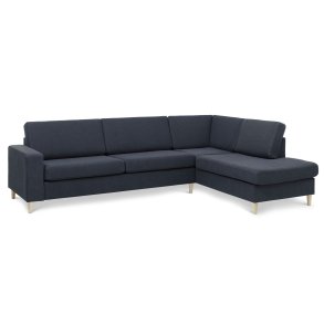 Pan set 3 OE right sofa med chaiselong - bl polyester stof og natur tr
