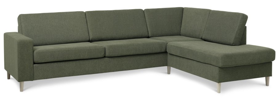 Pan set 3 OE right sofa med chaiselong - vinter mosgrn polyester stof og natur tr