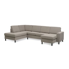 Pan set 4 U OE left sofa med chaiselong - antelope beige polyester stof og sort tr