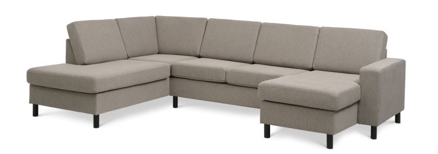 Pan set 4 U OE left sofa med chaiselong - antelope beige polyester stof og sort tr