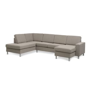 Pan set 4 U OE left sofa med chaiselong - antelope beige polyester stof og brstet aluminium