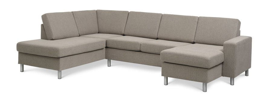 Pan set 4 U OE left sofa med chaiselong - antelope beige polyester stof og brstet aluminium