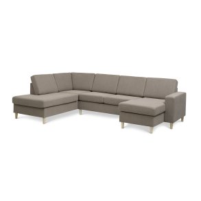 Pan set 4 U OE left sofa med chaiselong - antelope beige polyester stof og natur tr