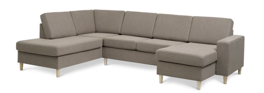 Pan set 4 U OE left sofa med chaiselong - antelope beige polyester stof og natur tr