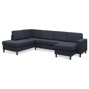 Pan set 4 U OE left sofa med chaiselong - bl polyester stof og sort tr