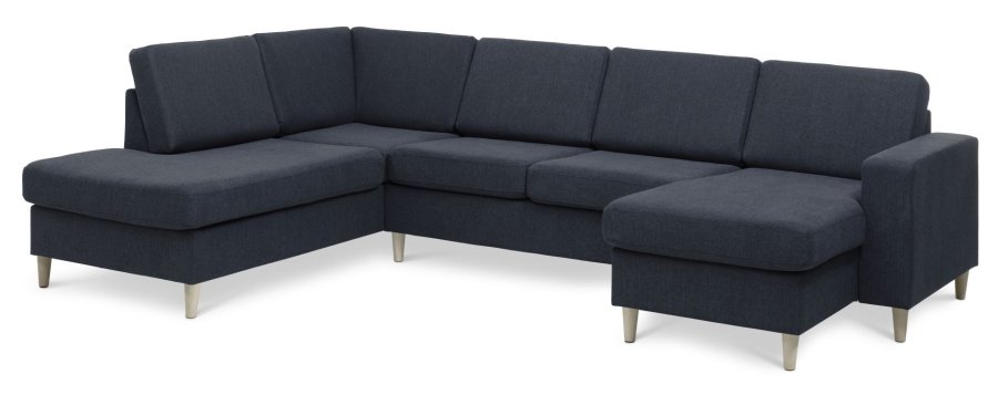 Pan set 4 U OE left sofa med chaiselong - bl polyester stof og natur tr
