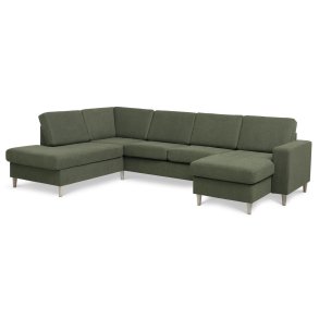 Pan set 4 U OE left sofa med chaiselong - vinter mosgrn polyester stof og natur tr