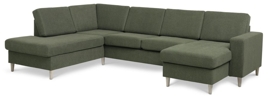 Pan set 4 U OE left sofa med chaiselong - vinter mosgrn polyester stof og natur tr