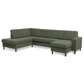 Pan set 4 U OE left sofa med chaiselong - vinter mosgrn polyester stof og sort tr