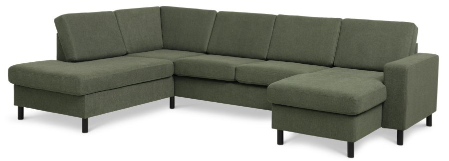 Pan set 4 U OE left sofa med chaiselong - vinter mosgrn polyester stof og sort tr
