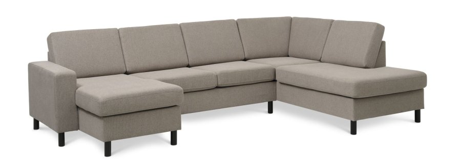 Pan set 5 U OE right sofa med chaiselong - antelope beige polyester stof og sort tr