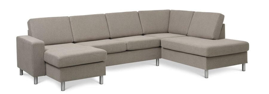 Pan set 5 U OE right sofa med chaiselong - antelope beige polyester stof og brstet aluminium