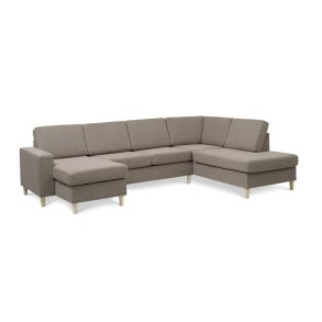 Pan set 5 U OE right sofa med chaiselong - antelope beige polyester stof og natur tr