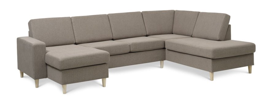 Pan set 5 U OE right sofa med chaiselong - antelope beige polyester stof og natur tr