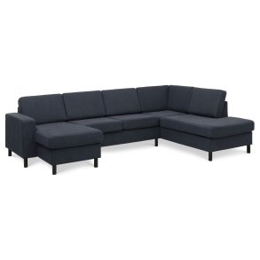 Pan set 5 U OE right sofa med chaiselong - bl polyester stof og sort tr