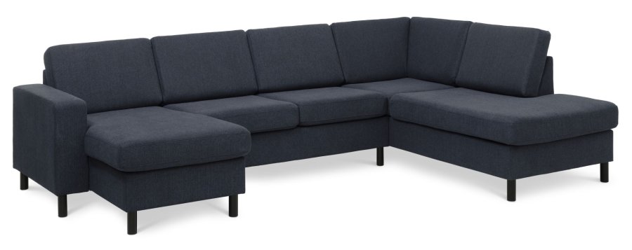 Pan set 5 U OE right sofa med chaiselong - bl polyester stof og sort tr