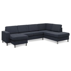 Pan set 5 U OE right sofa med chaiselong - bl polyester stof og brstet aluminium