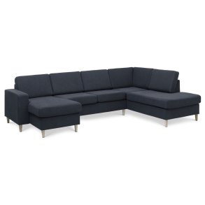 Pan set 5 U OE right sofa med chaiselong - bl polyester stof og natur tr