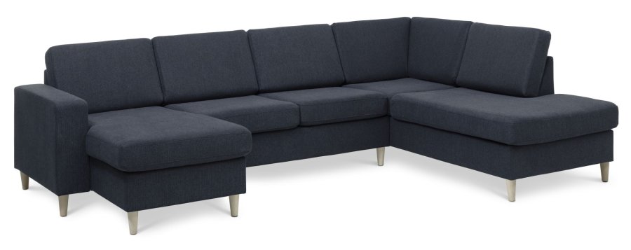 Pan set 5 U OE right sofa med chaiselong - bl polyester stof og natur tr