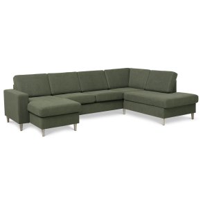 Pan set 5 U OE right sofa med chaiselong - vinter mosgrn polyester stof og natur tr