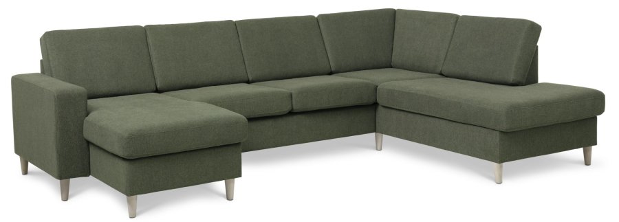 Pan set 5 U OE right sofa med chaiselong - vinter mosgrn polyester stof og natur tr