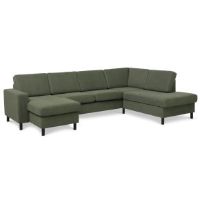 Pan set 5 U OE right sofa med chaiselong - vinter mosgrn polyester stof og sort tr
