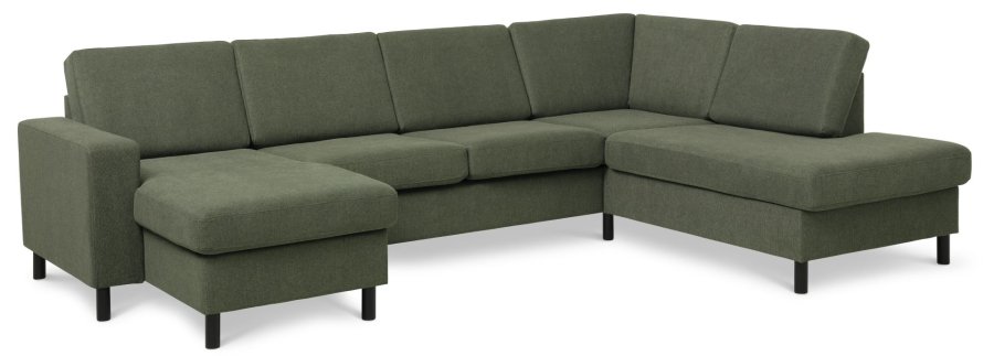 Pan set 5 U OE right sofa med chaiselong - vinter mosgrn polyester stof og sort tr