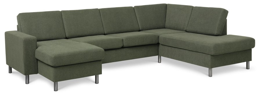 Pan set 5 U OE right sofa med chaiselong - vinter mosgrn polyester stof og brstet aluminium