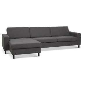 Pan set 8 3D XL sofa, m. chaiselong - antracitgr polyester stof og sort tr