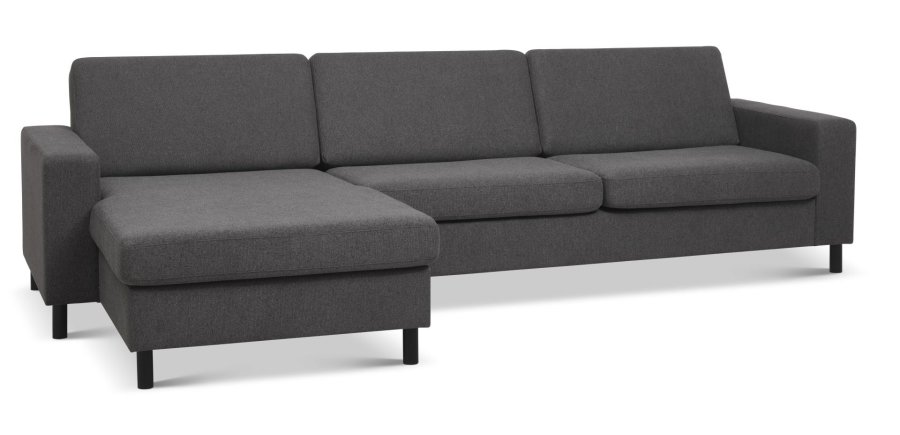 Pan set 8 3D XL sofa, m. chaiselong - antracitgr polyester stof og sort tr
