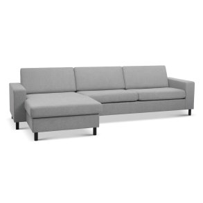 Pan set 8 3D XL sofa, m. chaiselong - gr polyester stof og sort tr