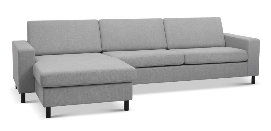 Pan set 8 3D XL sofa, m. chaiselong - gr polyester stof og sort tr