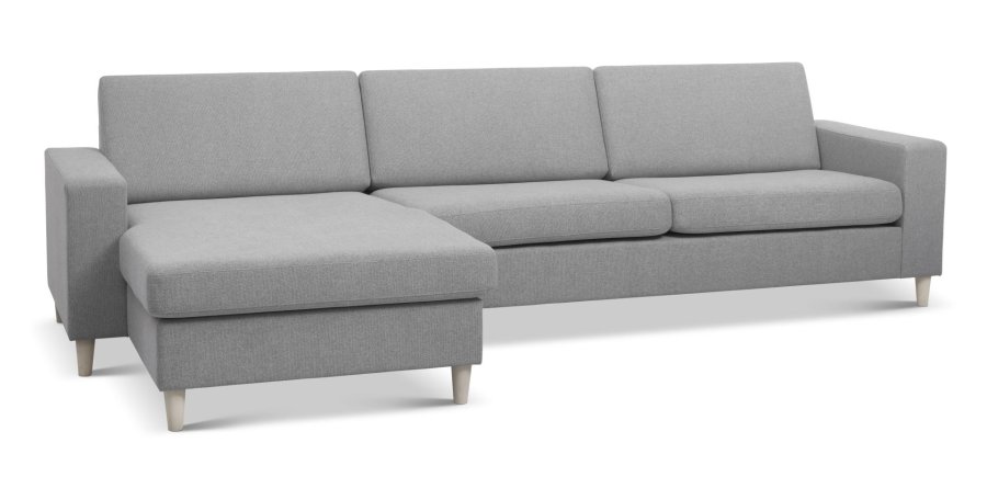 Pan set 8 3D XL sofa, m. chaiselong - gr polyester stof og natur tr