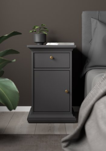 TVILUM Paris natbord, m. 1 lge, 1 skuffe, 1 hylde - mat gr folie/spnplade (43.6x40)