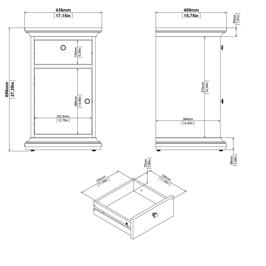 TVILUM Paris natbord, m. 1 lge og 1 skuffe - hvid folie/spnplade (43.6x40)