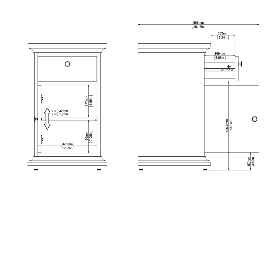 TVILUM Paris natbord, m. 1 lge, 1 skuffe, 1 hylde - mat gr folie/spnplade (43.6x40)