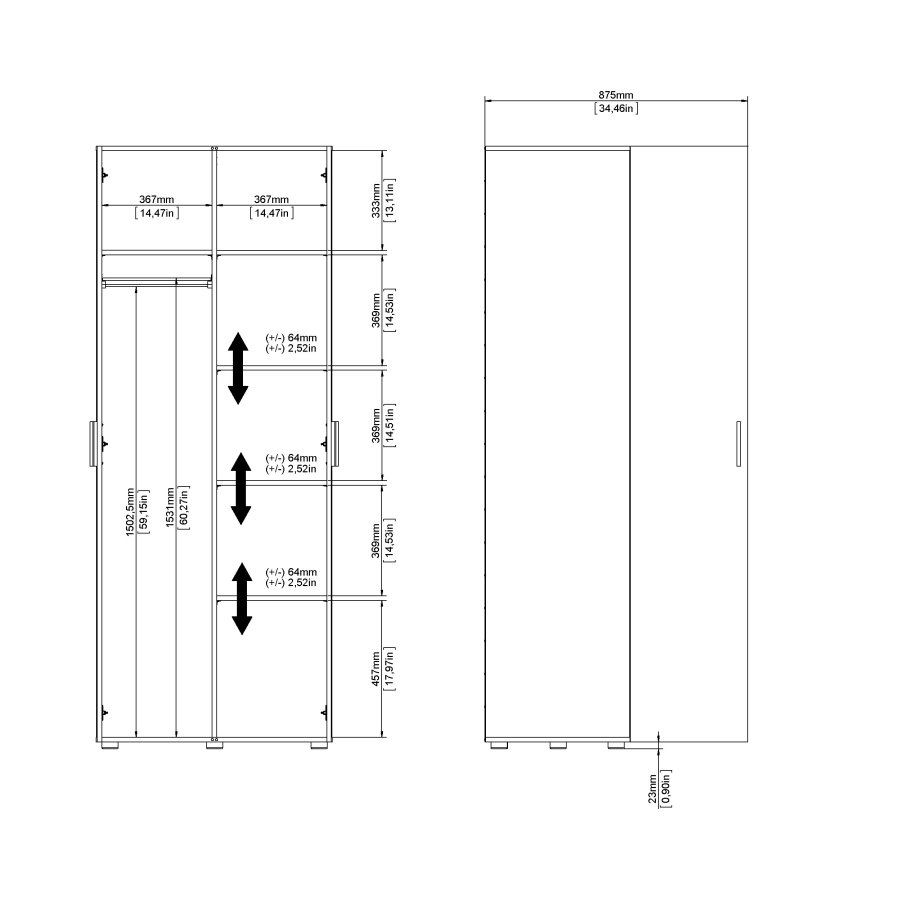 TVILUM Pepe Garderobeskab 2 lger - ParcelEg struktur Hvid hjglans