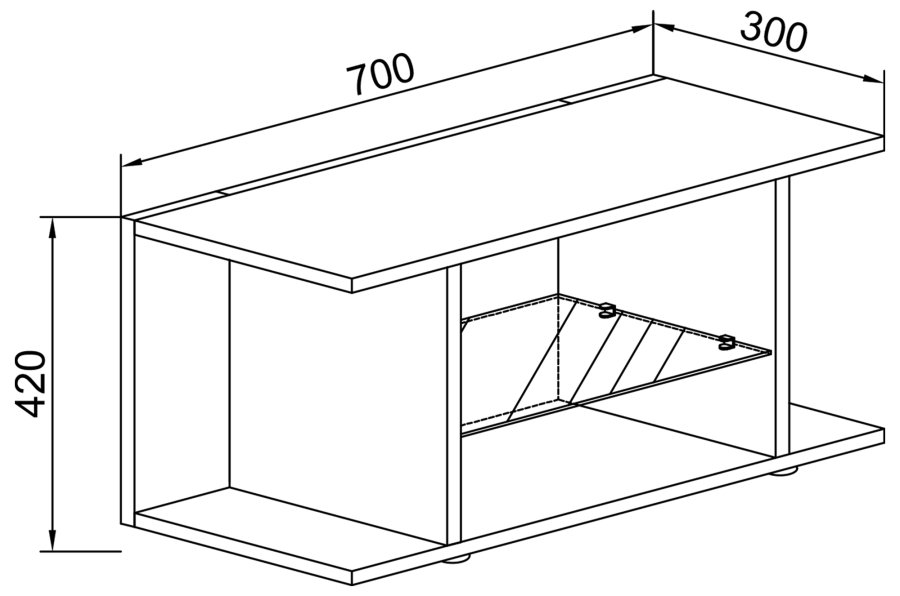 VCM NORDIC Plexalo L TV-bord, m. 1 glashylde - gr tr (70x30)