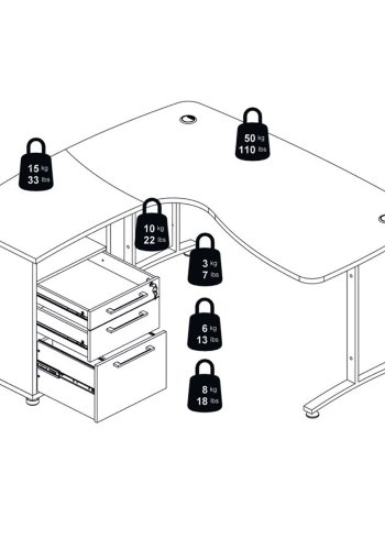 TVILUM Prima hjrneskrivebord - egetrsstruktur, m. 3 skuffer 