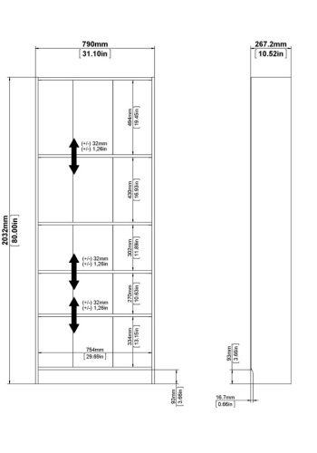 TVILUM Basic bogkasse - egetrsstruktur, m. 4 hylder 