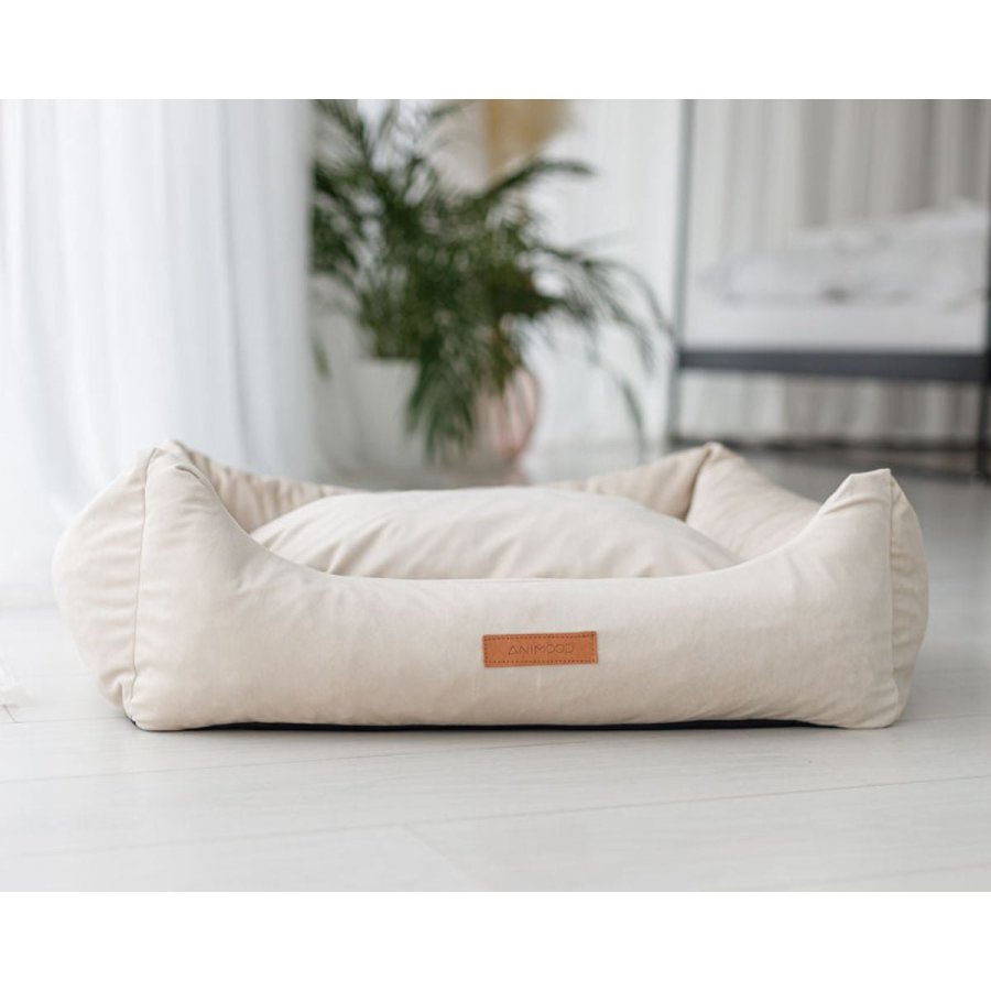 ANIMOOD Alex hundeseng, rektangulr - beige fljl stof (66x79)