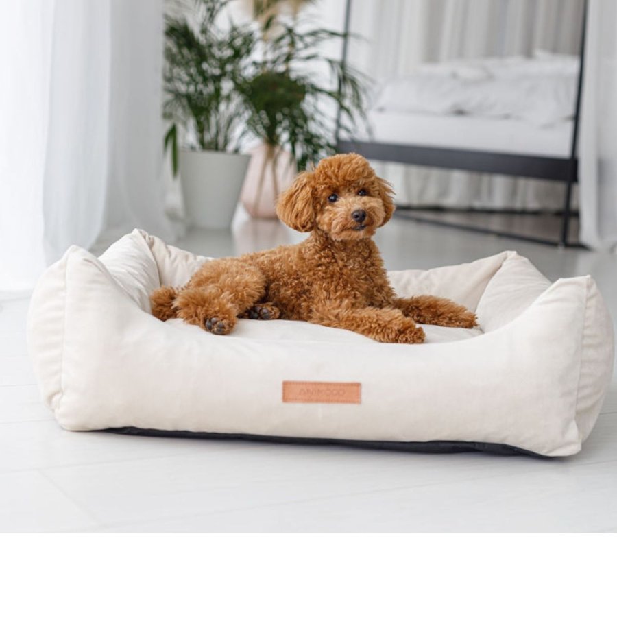 ANIMOOD Alex hundeseng, rektangulr - beige fljl stof (69x90)