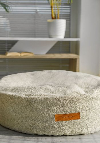 ANIMOOD Coco puf til kledyr, rund - lys beige genbrugt Bouclé stof (67)