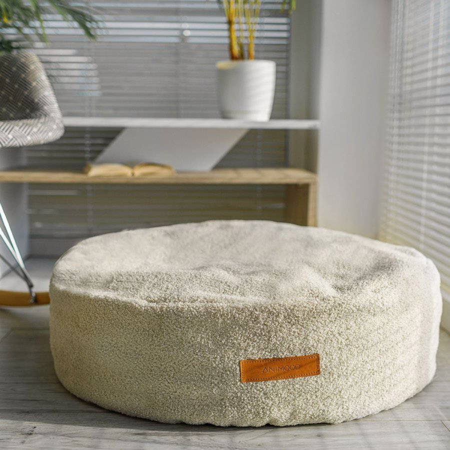 ANIMOOD Coco puf til kledyr, rund - lys beige genbrugt Bouclé stof (67)