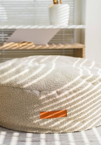 ANIMOOD Coco puf til kledyr, rund - mrk beige genbrugt Bouclé stof (67)